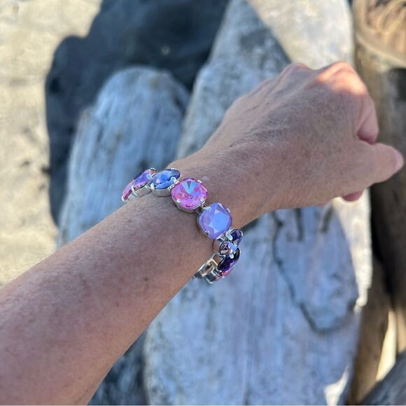 Handcrafted statement bracelet with Swarovski crystal pinks and purples - Picture 7 of 7